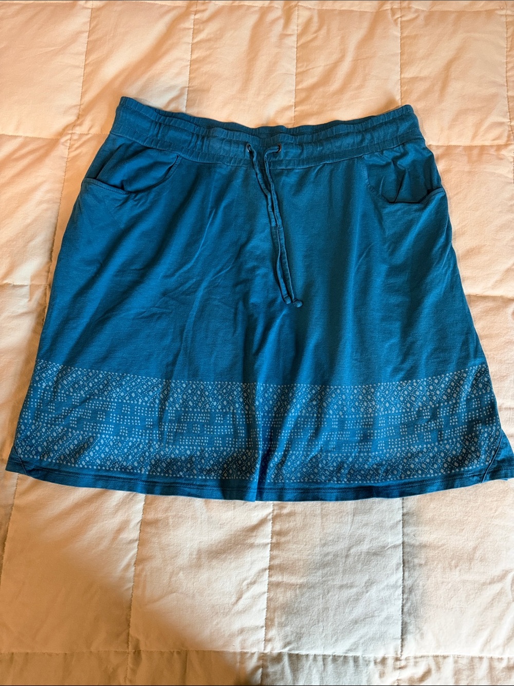 Toad&Co Teal Drawstring A-Line Skirt with Patterned Hem